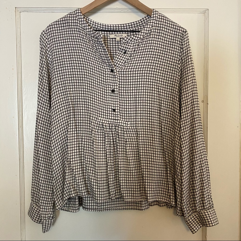 Madewell Gingham Flannel Popover Peasant Top Lrg